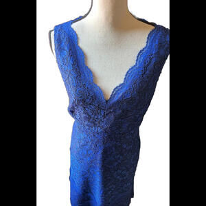 👗🔵Calvin Klein Blue Lace V-neck A Line Dress Back Zip NWOT